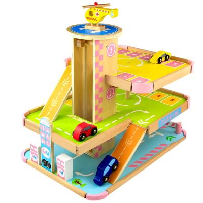 China Safety Multi Storey Wooden Garage With Lift Helicopter Car Toys For Kids 3 4 5 Years Old for sale