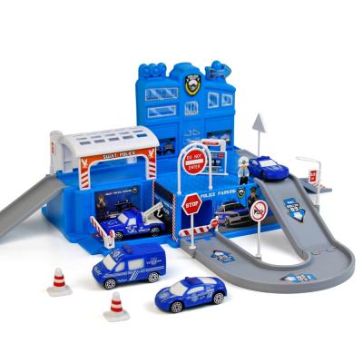 China Assemble High Quality Kids Toy Car Garage Track Music Slot Parking Garage Set With 4 Alloy Cars For Self Assembly for sale