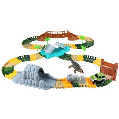 China Safety Dinosaur Toys 144 Pcs Car Racing Track Flexible Toy Dino Track Vehicle Toys For Boys Children for sale