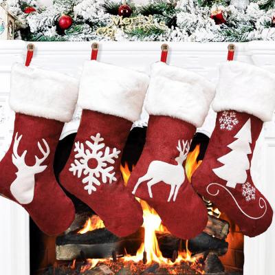 China Wholesale Canvas Santa Socks Candy Gift Kids Christmas Tree Decoration Party Props Hanging Bags Christmas Stockings for sale