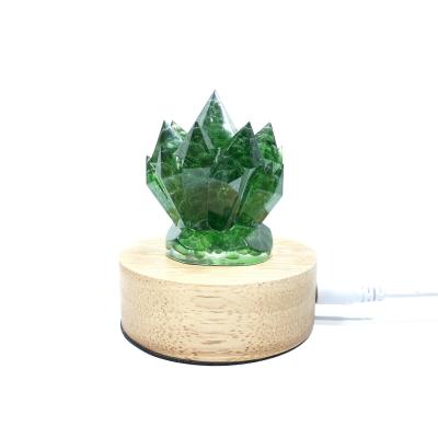 China China quality wholesale healing natural stone green crystal table lamp, USB port luxury modern bedside lamp and reading lamp for sale