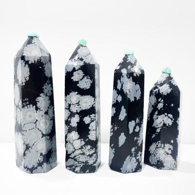 China China Wholesale Natural Snowflake Obsidian Rod Has Crystal Home Decor Gemstone Healing Effect Point Crafts for sale