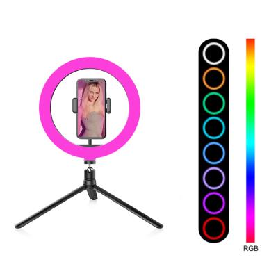 China RGB Dimmable Discoloration Colorful Disco Makeup Mirror Flash Light with Tripod Stand RGB532F1-A for sale