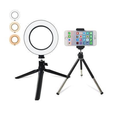 China Hot Selling ABS+PC+alloy Amazon Mini Desktop Ring Light Dimmable Beauty Ringlight Amazon 6 Inch With Tripod Stand for sale