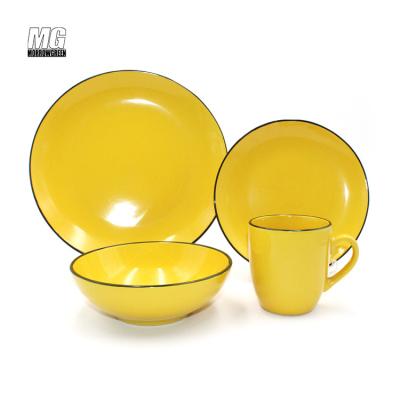 China Wholesale Disposable White Color Nordic Shiny Luster Ceramic Dinner Set With Black Edge for sale