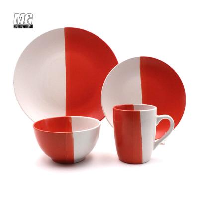 China Wholesale Disposable Two Tone Color Gloss Nordic Matte Stoneware Dining Dish Set for sale