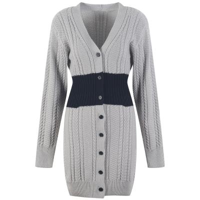 China British Gray Knitted Waist Skirt Vintage Breathable Cashmere Sweater Daily Wear Woolen V-Neck Knit Cardigan Dresses Long Sleeve Top L for sale