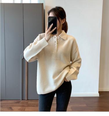 China Anti-wrinkle ladies cashmere sweater women thick solid wool sweaters for women winter knit polo collar fleece sweater pullover for sale