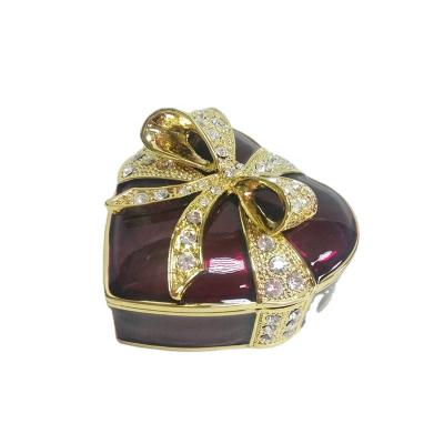 China Wedding decoration & Small heart shaped gift jewelry box with diamonds in gold plated with purple epoxy for sale