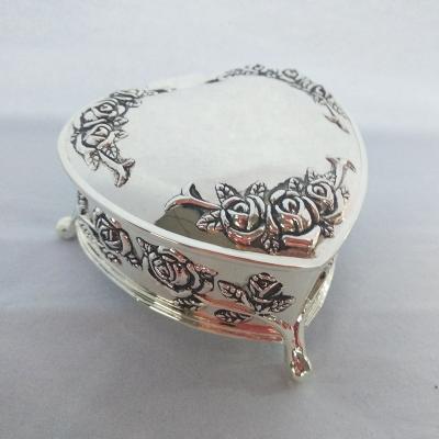 China Wedding decoration & Heart Shaped Pink Metal Gift Jewelry Box With Hinge In Antique Finished for sale