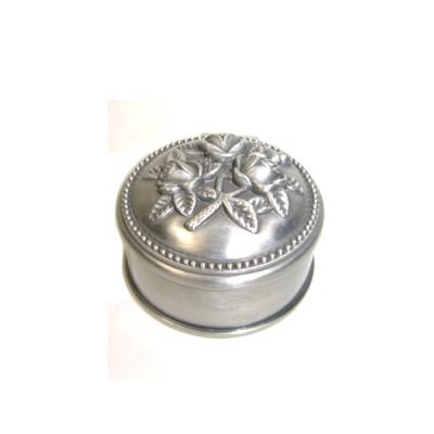 China Wedding decoration & Gift Pretty Rose Plated Pewter Round Metal Jewelry Box for sale