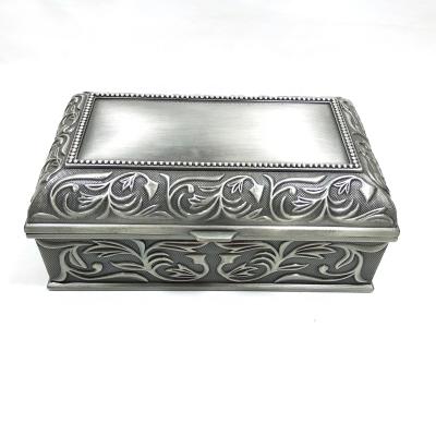 China Wedding decoration & Gift Rectangle Zinc Alloy Large Jewelry Box With Classic Flower Patternin Plated Pewter for sale