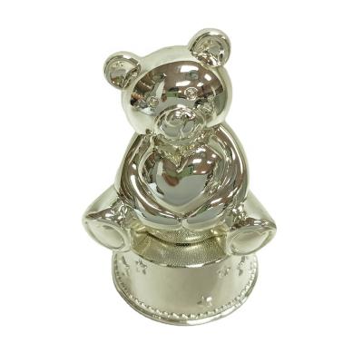 China Zinc Alloy Metal Bear With Music Piggy Bank In Silver Plated for sale