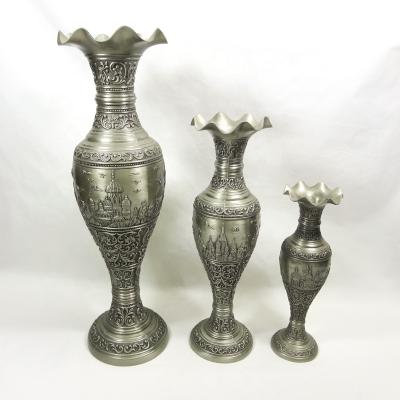 China Europe Metal Vase With Castle Design In Plated Pewter for sale