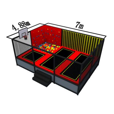 China Black Mild Steel Small Size Trampoline Commercial Indoor Park With Kids Playground for sale