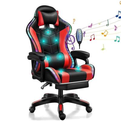 China RGB-Spielstuhl mit 7-Punkte-Massage-Lautsprechern und LED-Licht in synthetischem Leder zu verkaufen