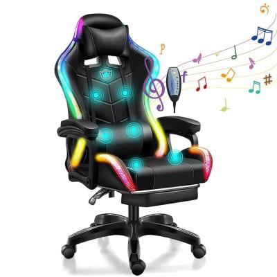 China Ergonomischer RGB-Spielstuhl mit 7-Punkte-Massage-Lautsprechern und LED-Licht zu verkaufen