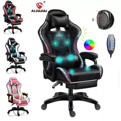 China Silla de masaje de juego de cuero sintético con luces RGB y altavoces en venta