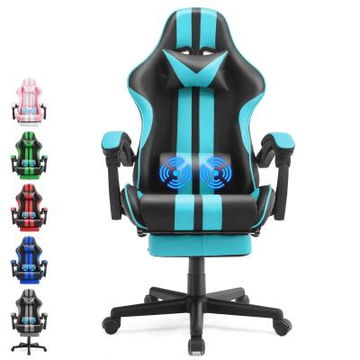 China Adjustable Height PC Game Computer Chair with Headrest Lumbar Support and Footrest for sale