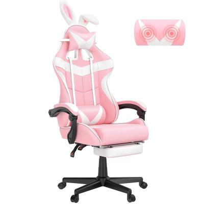 China Swivel Chair Pink Gaming Chair with Footrest and Adorable Bunny Design Mail Packing for sale