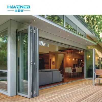 China Sound Insulation Us Hot Sale Custom Waterproof Outdoor Aluminum Glass Bifold Patio Sliding Bifold Door for sale