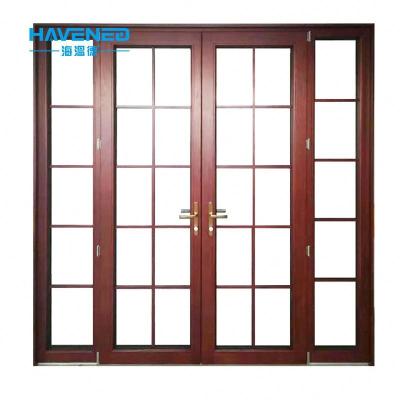 China Newest design aluminum veneered wooden swing door modern glass bathroom door waterproof interior double door for sale