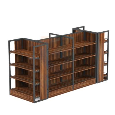 China Factory Supermarket Rack Single / Double Sided Price Cold Rolled Steel Structure Supermarket Rack Wooden Shop Display for sale