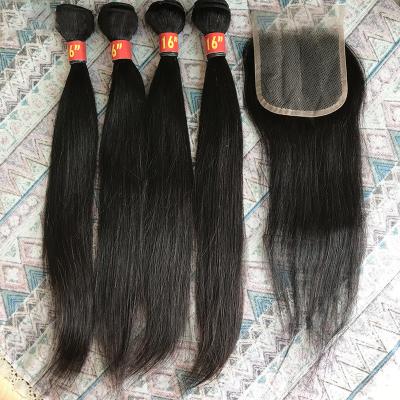 China Body Wave Cheap 4+1 Bundles 100% Real Hair Bundles With Closure Natural Black Straight Body Hair Extension for sale