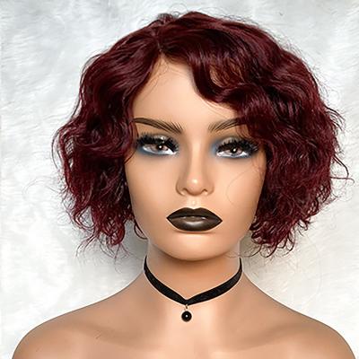 China Short curly pixie bob glueless wig dangle lace frontal pixie curves wig bob pixie cut lace front wig gs for sale