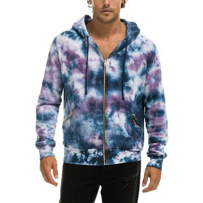 China Breathable Men Tie Dye Hoodie Drawstring Full Zip Hoodie Custom Logo Zipper Pocket Hoodies for sale