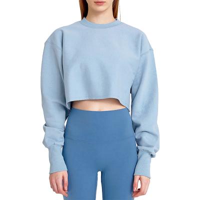 China Anti-pilling Custom crop top sweatshirt raw cut hem cropped sweatshirt cropped crewneck sweatshirt for women for sale