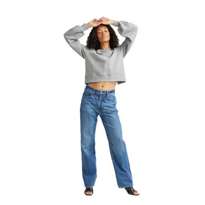 China Anti-pilling Cropped sweatshirt women crew neck sweatshirt with ribbed bottom women sweatshirt for sale