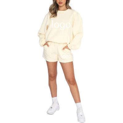 China Breathable Women's Hoodies Sweatshirts Sets Solid Sweatshirt and Shorts Set Women Crewneck Sweatshirt Logo Customization for sale