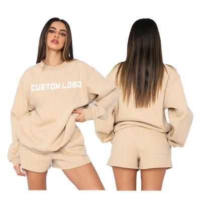 China Breathable Women's Sweatshirts Sets Solid Color Sweatshirt and Shorts Set Jogger Suits for Women for sale