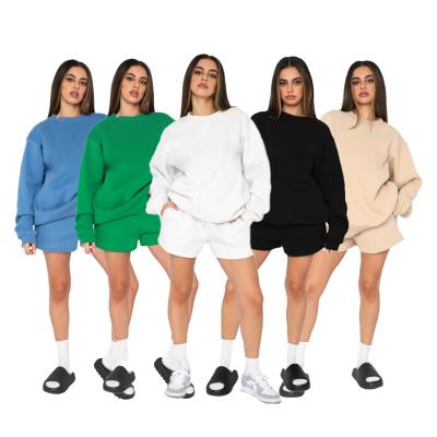 China Breathable Wholesale women jogger set solid color sweatshirt and shorts set women shorts joggers sets for sale