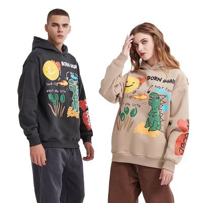 China Breathable 380gsm heavy weight pullover custom hoodies puff print cartoon love heart high street wear fashion men puff printing hoodie for sale