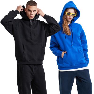 China Breathable 360gsm autumn and winter new street fashion polar fleece thick custom logo plain hoodies unisex pullover hoodie sets for sale