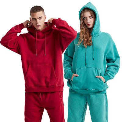 China Breathable 2023 heavy weight winter women and men joggers suits set fashion polar fleece solid color hoodie and jogger set for sale