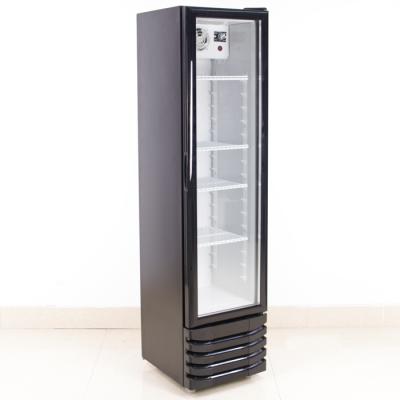 China Single-temperature commercial upright glass door beverage display defrost/no frost showcase 160L for super market for sale