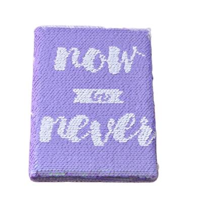 China Reversible Creative Inspirational Hardcover Purple NOW OR NEVER Pattern Sequin Notepad Journal Dairy for Girls Women Office Ladies for sale