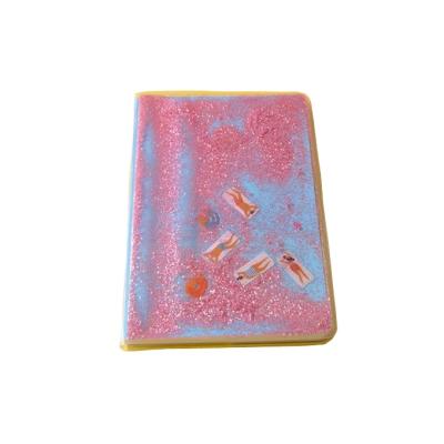 China Hardcover School Supplies Diary Book Swimmers Floating Liquid Glitter PVC Coating A5 Notebook For Kids Gift for sale