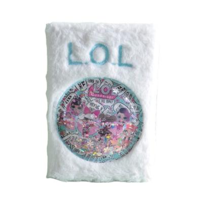 China White Furry Hardcover Plush Glitter Floating In Relaxing Liquid Glossy Diary Notebook for sale