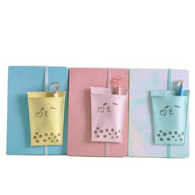 China PU Printed Cute Diaries With Bubble Milk Tea Pencil Cases Sets For Gift for sale