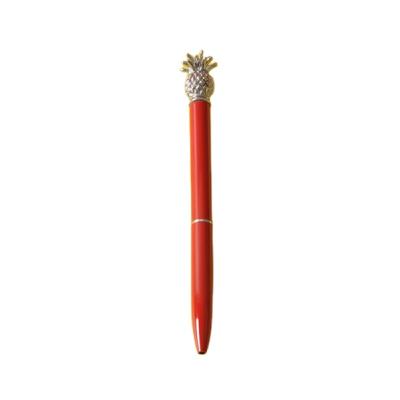 China Adorable Cute Promotional Pen Ball-Point Pen With Silvery Pineapple On Top With Metal Luminous Red Barrel For Women Office Ladies Desk Decoration for sale