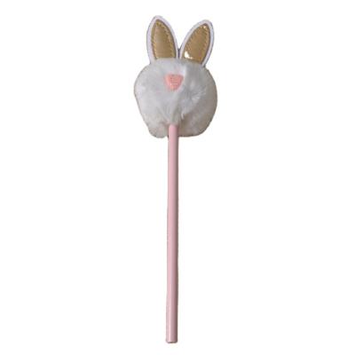 China Cute Plush Rabbit Ear Pom Pom Writing Pencil Kawail Office School Supplies Easter Gift for sale