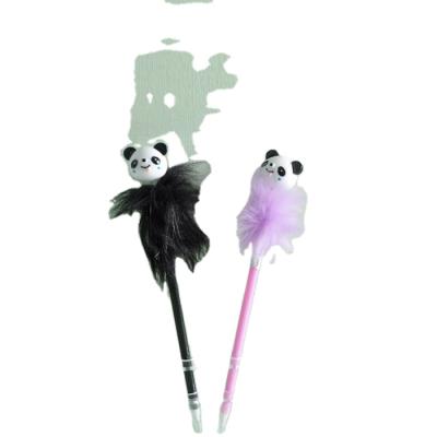 China Promotional Furry Pom Pom Ball Pendant Gel Ink Pen Gift School Supplies de Pen Kawaii Panda Pens Faux for sale