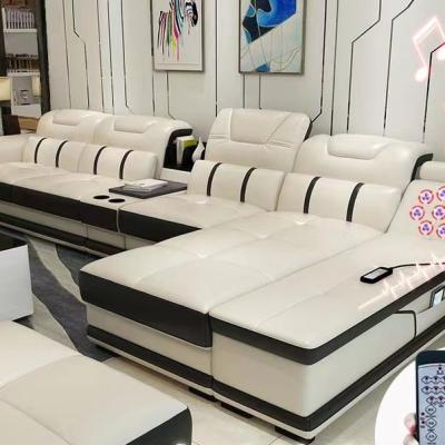 China Europe Style Adjustable (Height) Genuine Leather Sofa Set Little Corner Top Layer Cow Luxury Solid Wood Modern High End Living Room For Three Person for sale