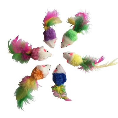 China Hot Selling Stocked Toy Mice For Cats Toy Feather Funny Interactive Pet Teasing Toys For Cat for sale