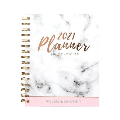 China Daily Weekly Pink 2021 Spiral Planner Spiral Hardcover Custom Printing Pocket Monthly Journal Journal Journals Notebooks for sale