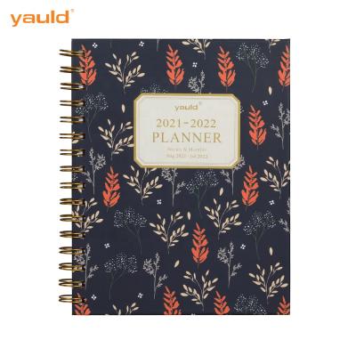 China Custom Spiral Printing 2021-2022 Daily Weekly Monthly Spiral Hardcover Book Pockets Journals Paper Notebooks for sale